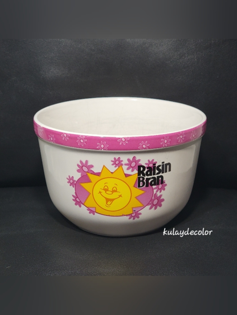 Vintage Kellogg’s Raisin Bran Sun Cereal Bowl 2004 Houston Harvest Pink Floral